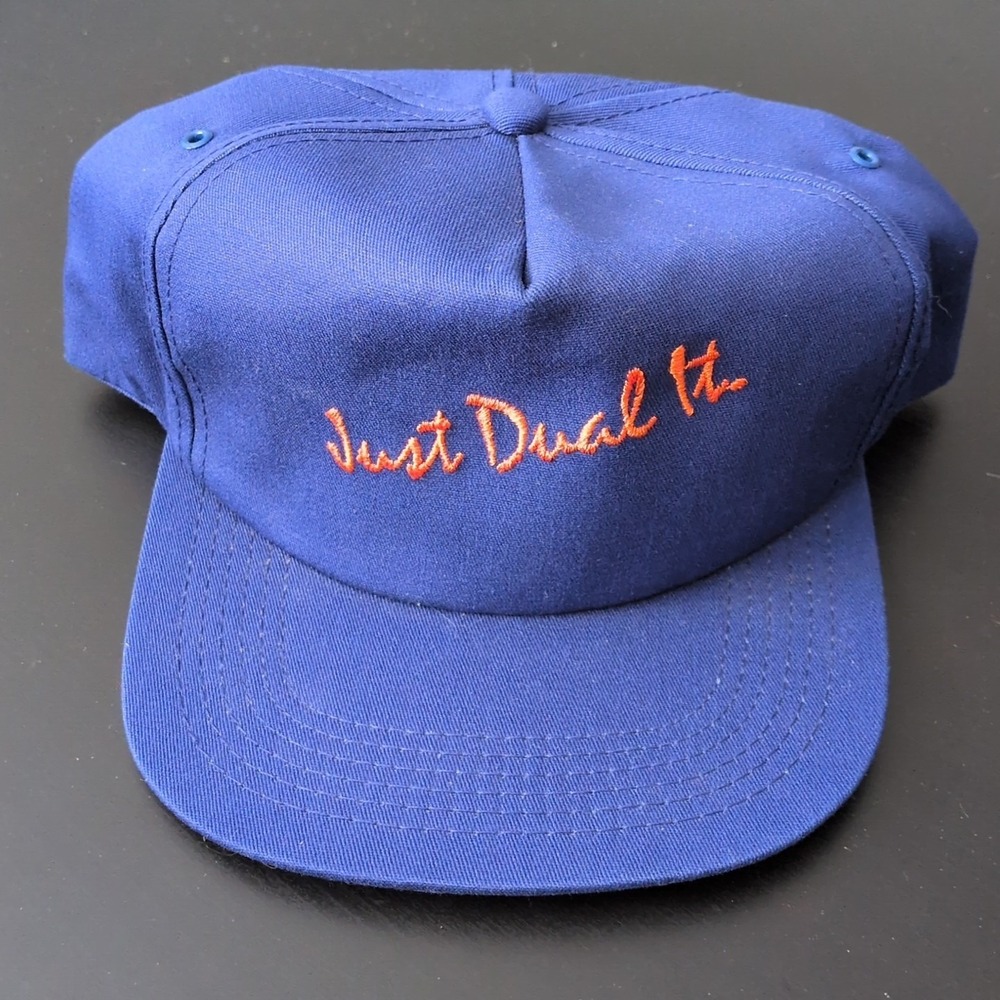 Vintage K-Products Snapback‎ Hat Just Dual It Blue OSFM Iowa USA Made